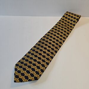 Burberry Gold and Black Patterned Tie